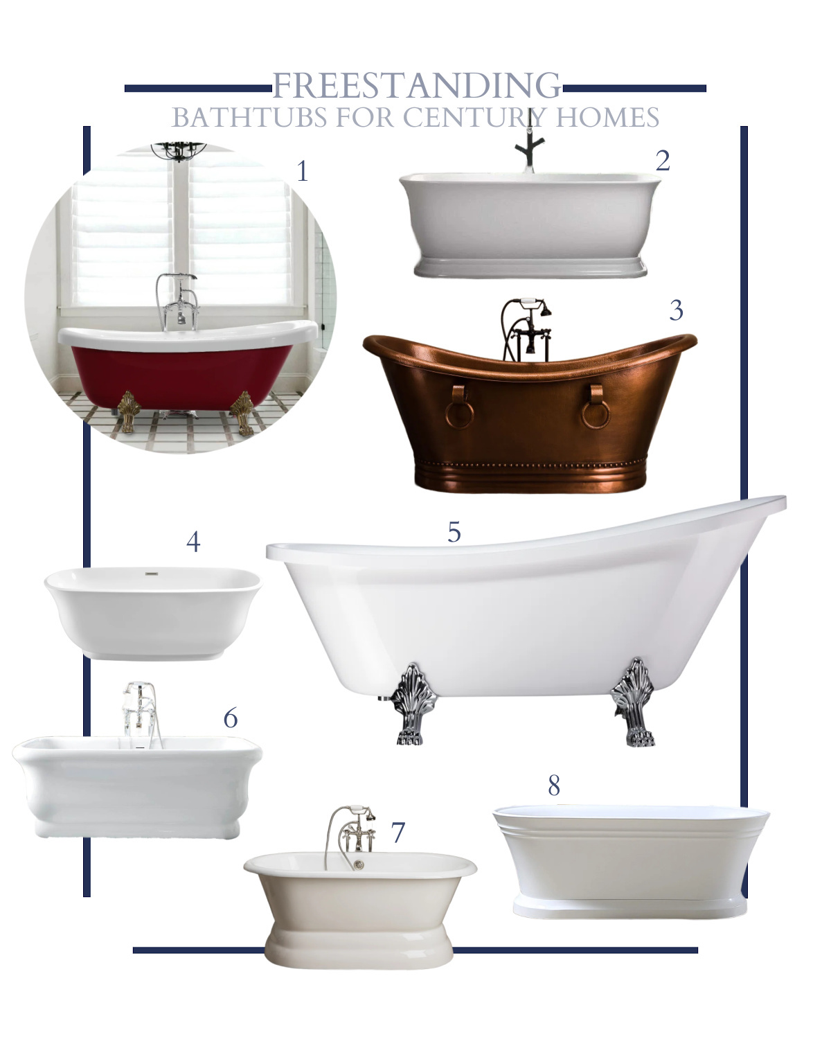 A roundup of beautiful tubs that would look perfect in a historical home.